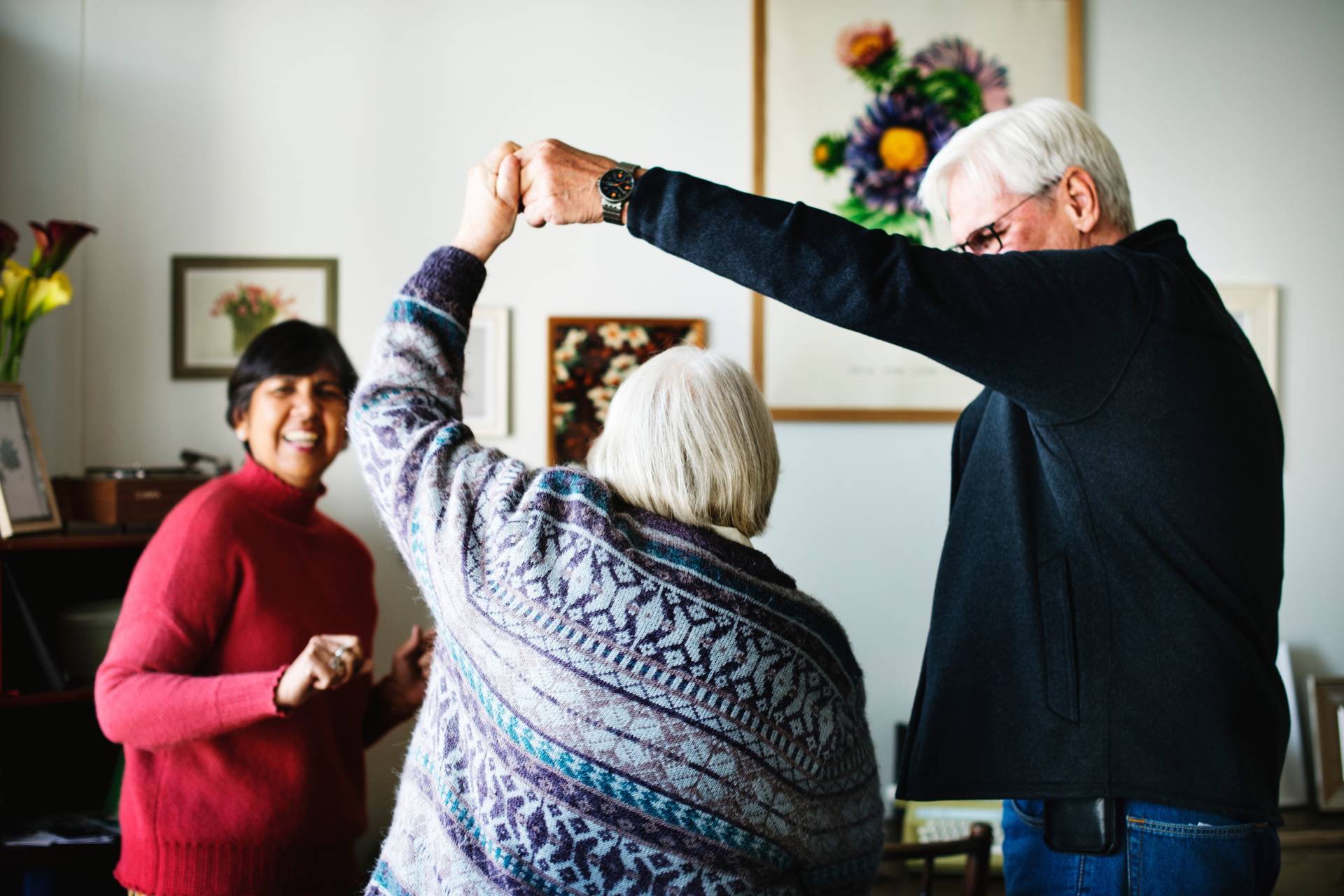 a group of people dancing together